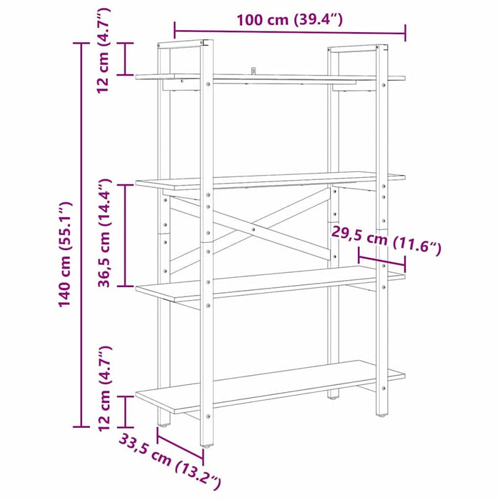 Raft pentru cărți Lemn Vechi 100 x 33,5 x 140 cm Lemn compozit - WALTI WALTI