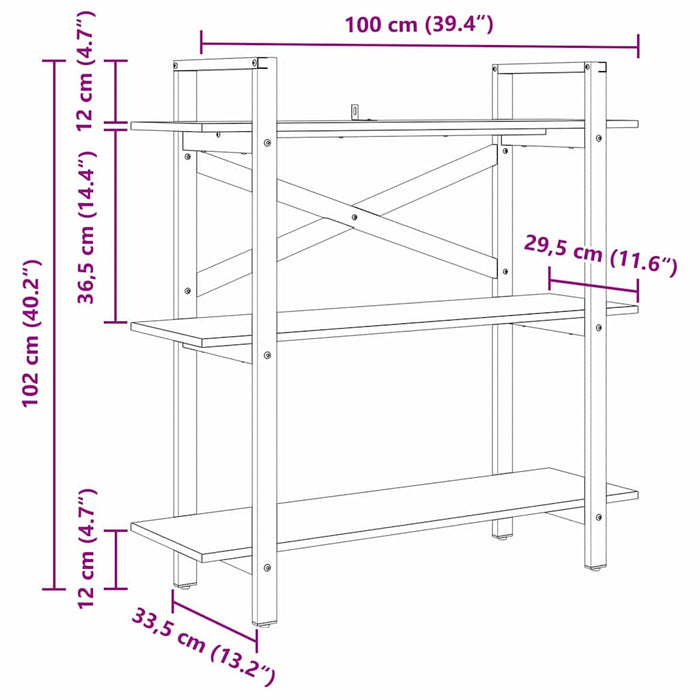 Raft pentru cărți Stejar Artizanal 100 x 33,5 x 102 cm - WALTI WALTI