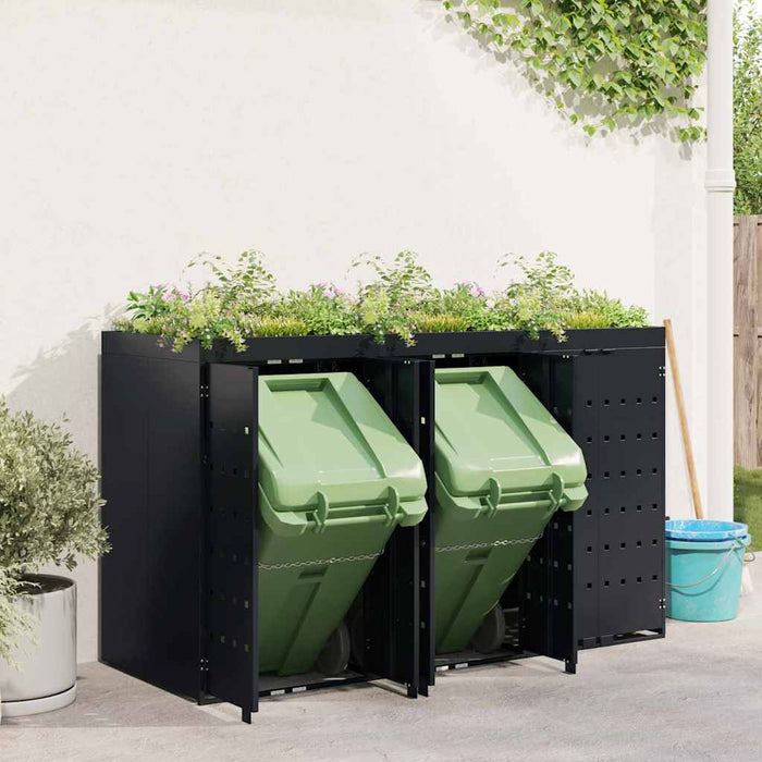 Depozitare pentru 3 pubele Wheelie Negru 204 x 77,5 x 121,5 cm - WALTI WALTI