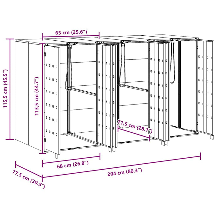 Depozitare pentru 3 pubele Wheelie 340 x 77.5 x 115.5 cm - WALTI WALTI
