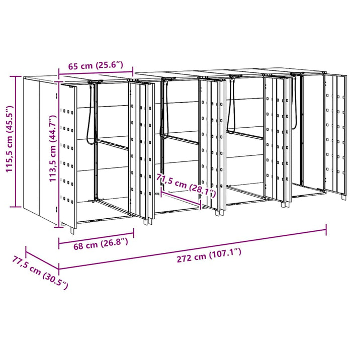 Depozitare pentru 3 pubele Wheelie 340 x 77.5 x 115.5 cm - WALTI WALTI