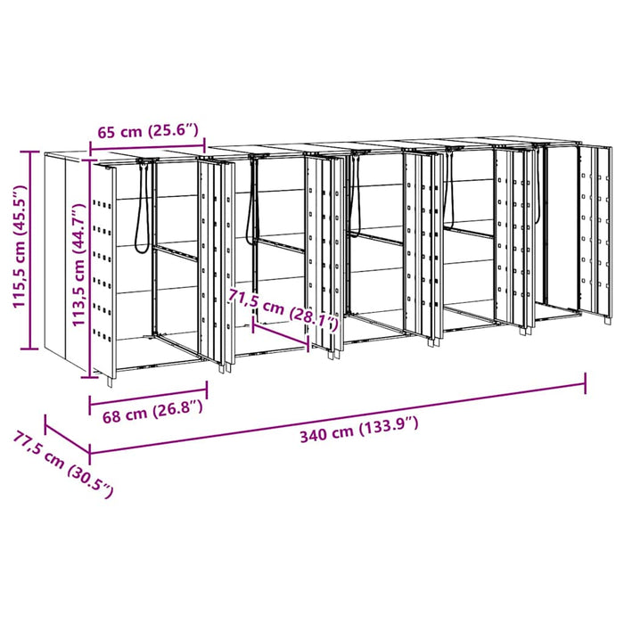 Depozitare pentru 3 pubele Wheelie 340 x 77.5 x 115.5 cm - WALTI WALTI