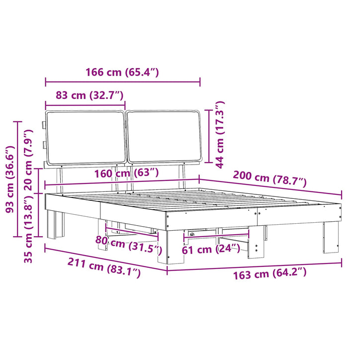 Cadru de pat cu tăblie tapițată Gri închis 160 x 200 cm - WALTI WALTI
