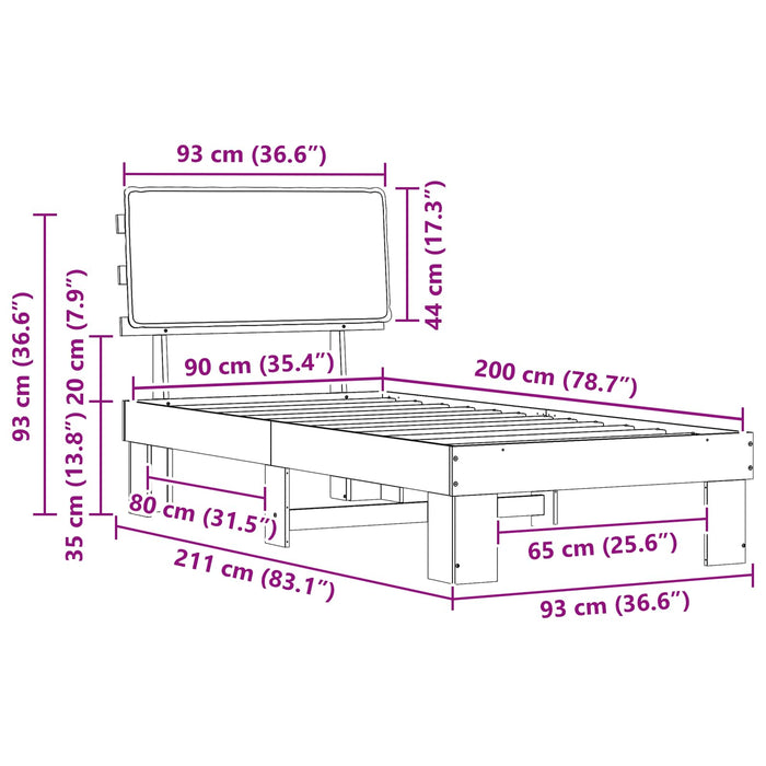 Cadru de pat cu tăblie tapițată Gri închis 90 x 200 cm - WALTI WALTI