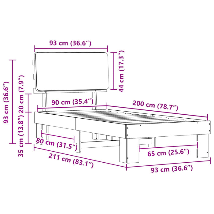 Cadru de pat cu tăblie tapițată Gri deschis 90 x 200 cm - WALTI WALTI