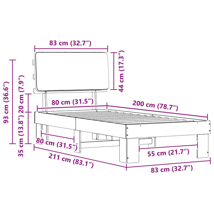 Cadru de pat cu tăblie tapițată Gri deschis 80 x 200 cm - WALTI WALTI