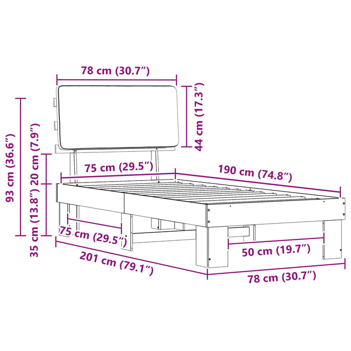 Cadru de pat cu tăblie tapițată Gri deschis 75 x 190 cm - WALTI WALTI