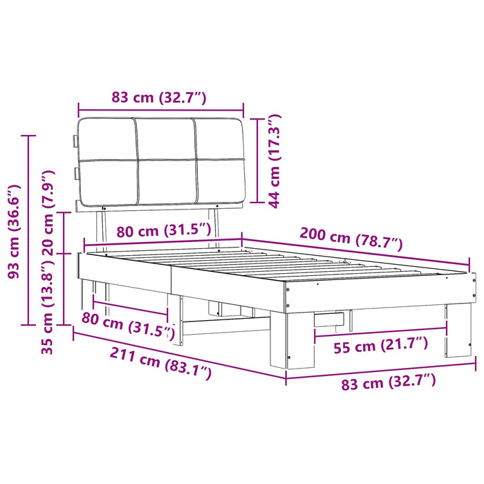 Cadru de pat cu tăblie tapițată Alb și gri deschis 80 x 200 cm - WALTI WALTI