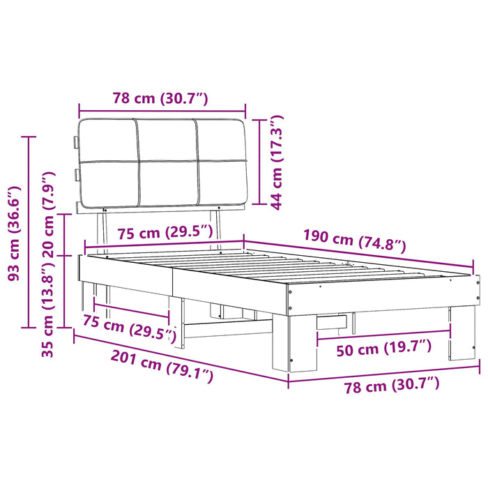 Cadru de pat cu tăblie tapițată Alb și gri deschis 75 x 190 cm - WALTI WALTI