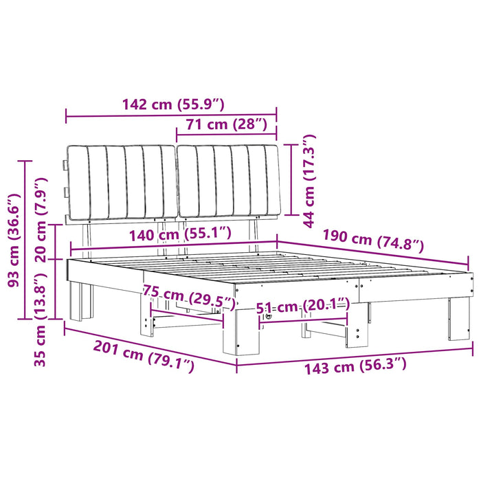 Cadru de pat cu tăblie tapițată cu headboard Negru 140 x 190 cm - WALTI WALTI