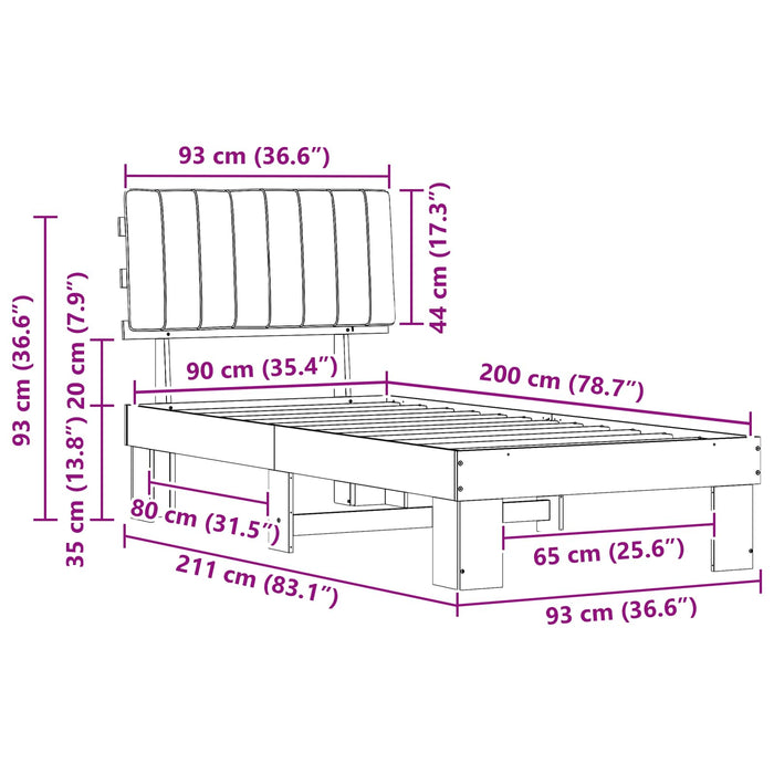 Cadru de pat cu tăblie tapițată cu headboard Negru 90 x 200 cm - WALTI WALTI