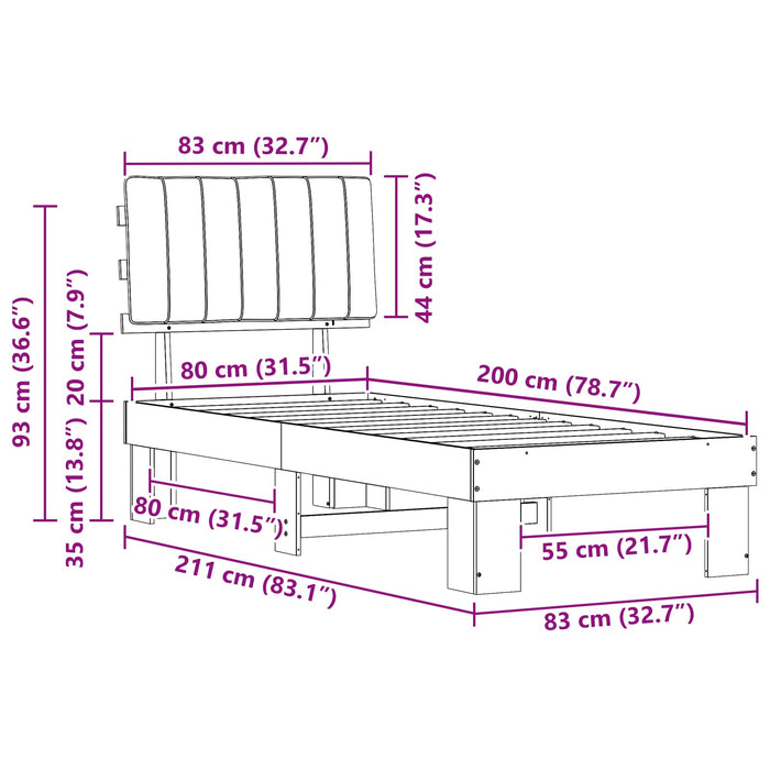 Cadru de pat cu tăblie tapițată Gri închis 80 x 200 cm - WALTI WALTI