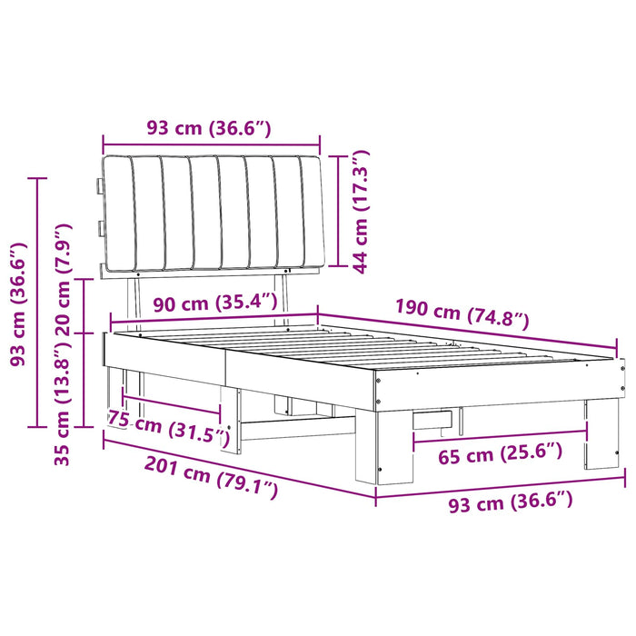 Cadru de pat cu tăblie tapițată Gri închis 90 x 190 cm - WALTI WALTI