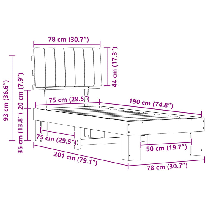 Cadru de pat cu tăblie tapițată Gri închis 75 x 190 cm - WALTI WALTI
