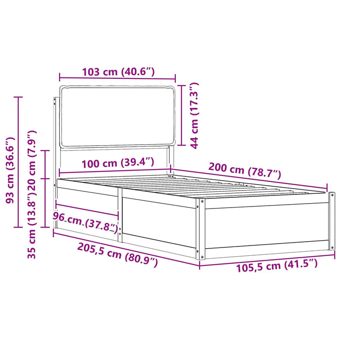 Cadru de pat cu tăblie tapițată Gri deschis 100 x 200 cm - WALTI WALTI