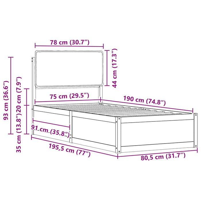 Cadru de pat cu tăblie tapițată Gri închis 75 x 190 cm - WALTI WALTI