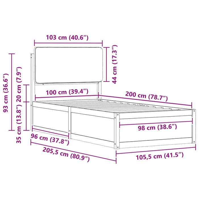 Cadru de pat cu tăblie tapițată Gri deschis 100 x 200 cm - WALTI WALTI
