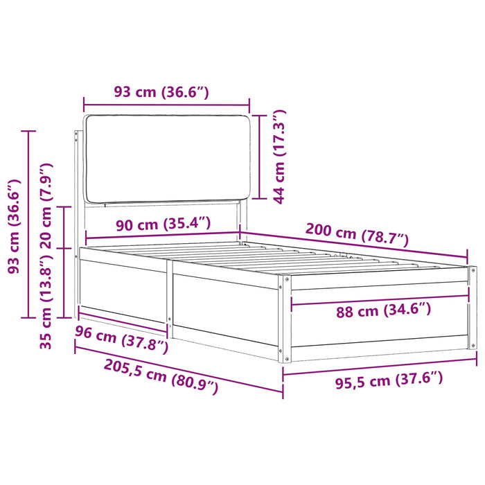 Cadru de pat cu tăblie tapițată Gri închis 90 x 200 cm - WALTI WALTI