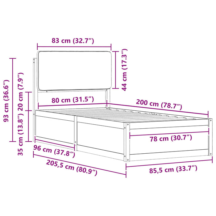 Cadru de pat cu tăblie tapițată Gri deschis 80 x 200 cm - WALTI WALTI