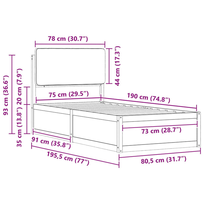 Cadru de pat cu tăblie tapițată cu headboard Negru 75 x 190 cm - WALTI WALTI