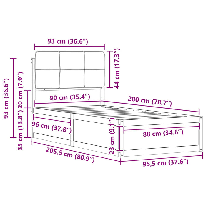 Cadru de pat cu tăblie tapițată Gri deschis 90 x 200 cm - WALTI WALTI