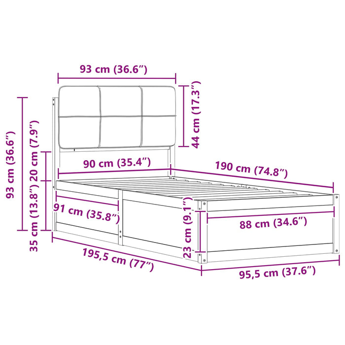 Cadru de pat cu tăblie tapițată cu headboard Negru 90 x 190 cm - WALTI WALTI