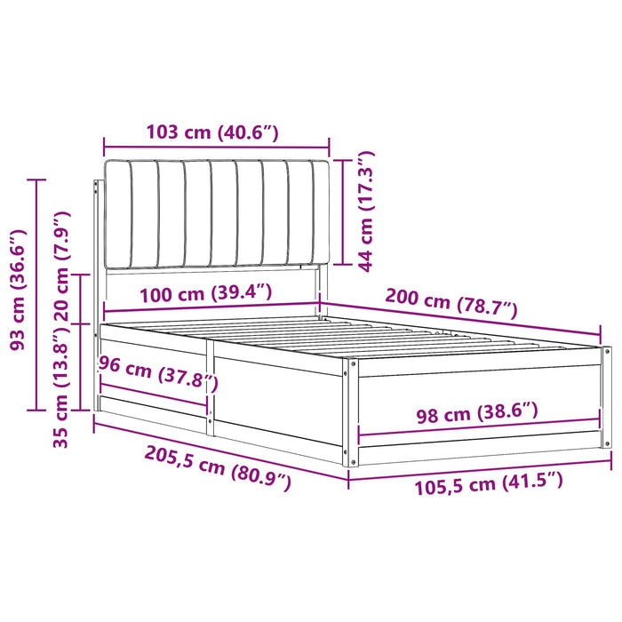 Cadru de pat cu tăblie tapițată Gri închis 100 x 200 cm - WALTI WALTI