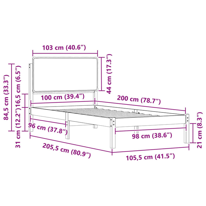 Cadru de pat cu tăblie tapițată Gri deschis 100 x 200 cm - WALTI WALTI