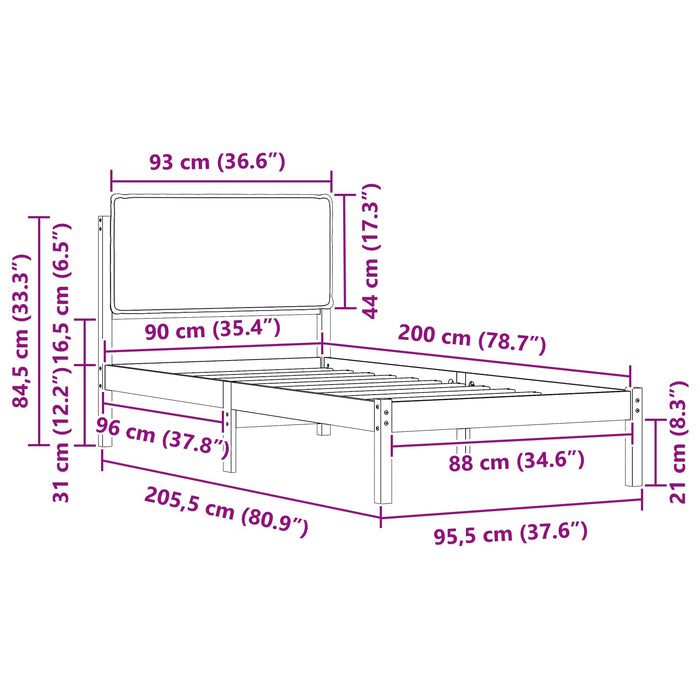 Cadru de pat cu tăblie tapițată Gri deschis 90 x 200 cm - WALTI WALTI