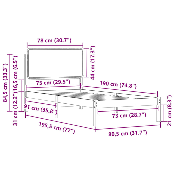 Cadru de pat cu tăblie tapițată cu headboard Negru 75 x 190 cm - WALTI WALTI