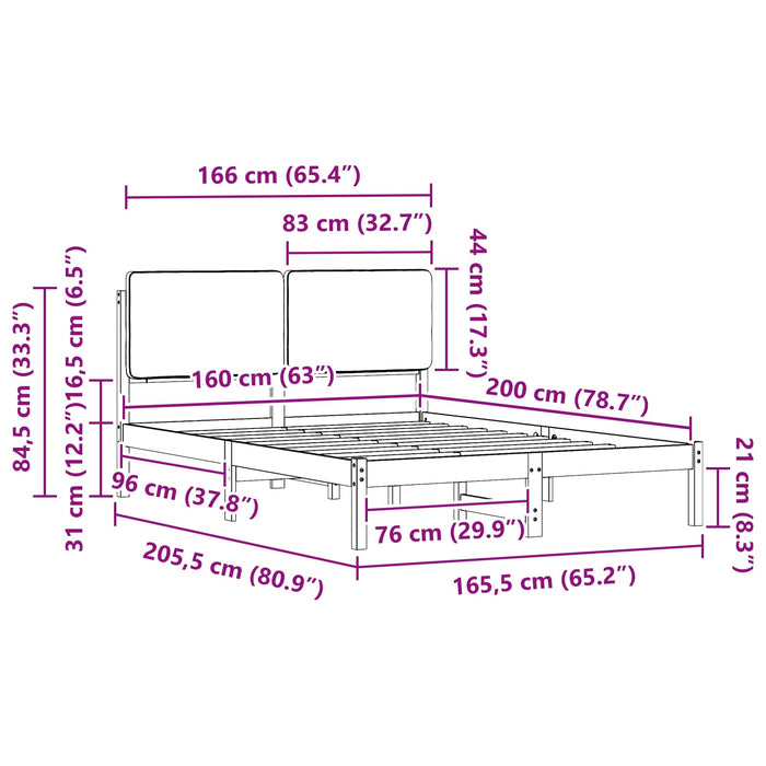 Cadru de pat cu tăblie tapițată Gri închis 160 x 200 cm - WALTI WALTI