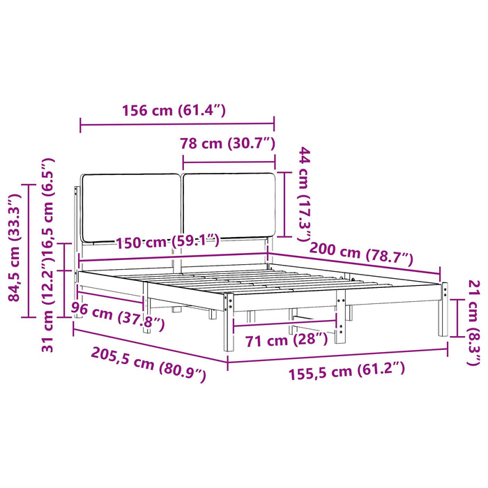 Cadru de pat cu tăblie tapițată Gri închis 150 x 200 cm - WALTI WALTI