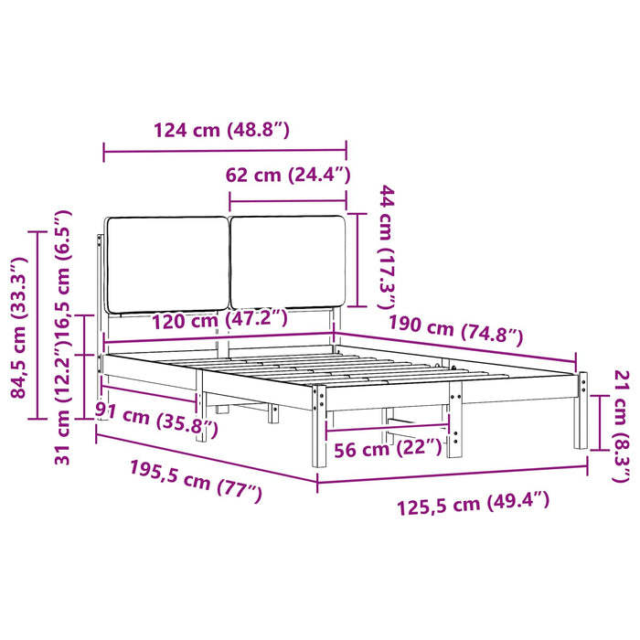 Cadru de pat cu tăblie tapițată Gri închis 120 x 190 cm - WALTI WALTI