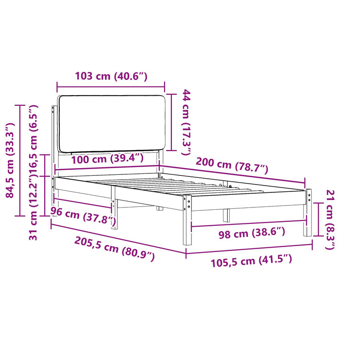 Cadru de pat cu tăblie tapițată cu headboard Negru 100 x 200 cm - WALTI WALTI