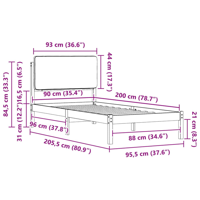 Cadru de pat cu tăblie tapițată Gri deschis 90 x 200 cm - WALTI WALTI