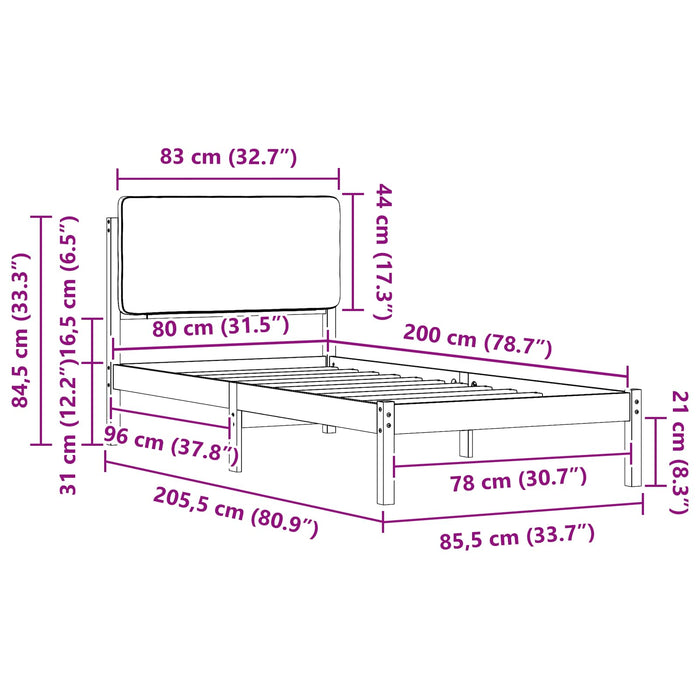 Cadru de pat cu tăblie tapițată Gri închis 80 x 200 cm - WALTI WALTI