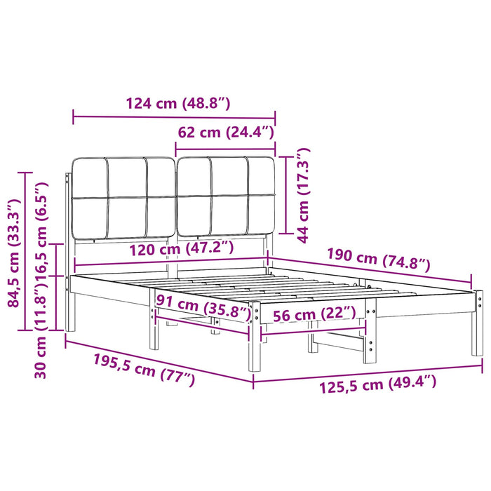 Cadru de pat cu tăblie tapițată cu headboard Negru 120 x 190 cm - WALTI WALTI