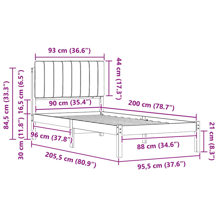 Cadru de pat cu tăblie tapițată Natural și taupe 90 x 200 cm - WALTI WALTI
