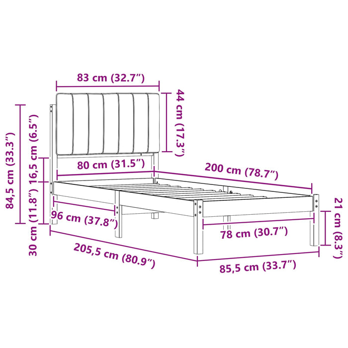 Cadru de pat cu tăblie tapițată Gri închis 80 x 200 cm - WALTI WALTI