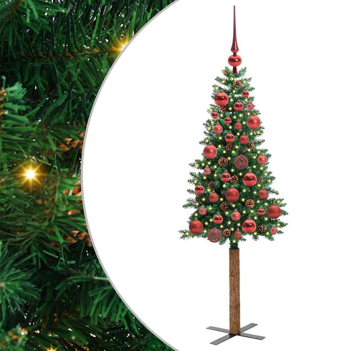 Brad de Crăciun subțire Verde 150 cm PVC și lemn de PIN masiv - WALTI WALTI