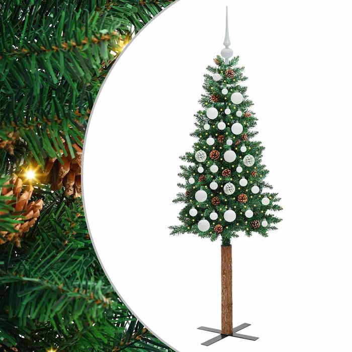 Brad de Crăciun subțire Verde 150 cm PVC și lemn de PIN masiv - WALTI WALTI