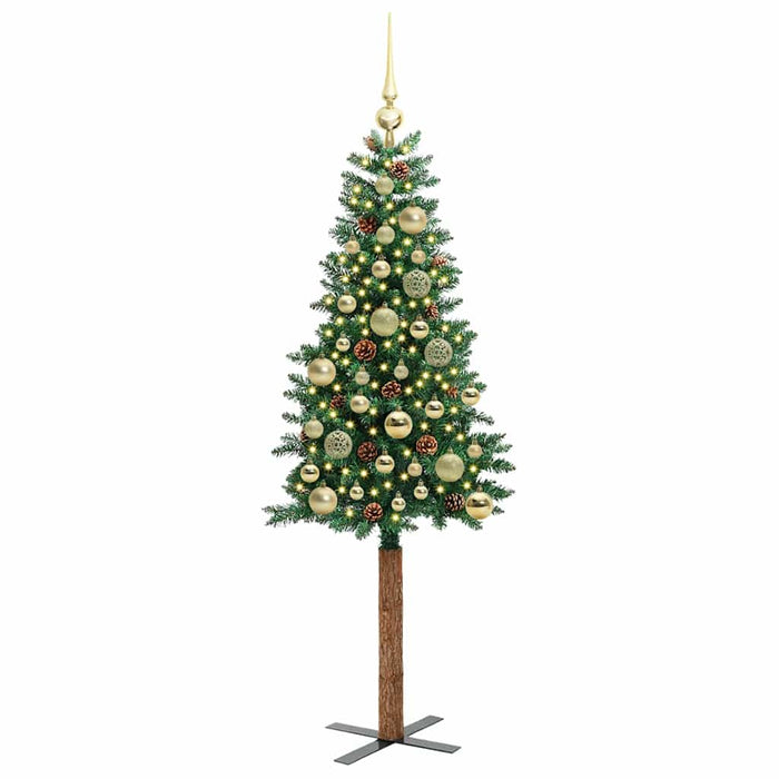 Brad de Crăciun subțire Verde 150 cm PVC și lemn de PIN masiv - WALTI WALTI