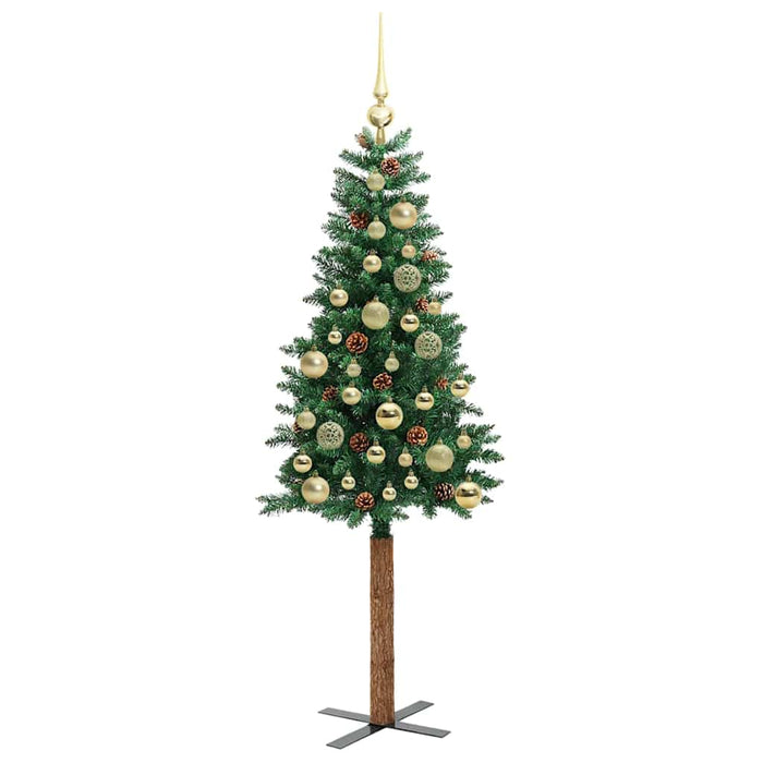 Brad de Crăciun subțire Verde 150 cm PVC și lemn de PIN masiv - WALTI WALTI