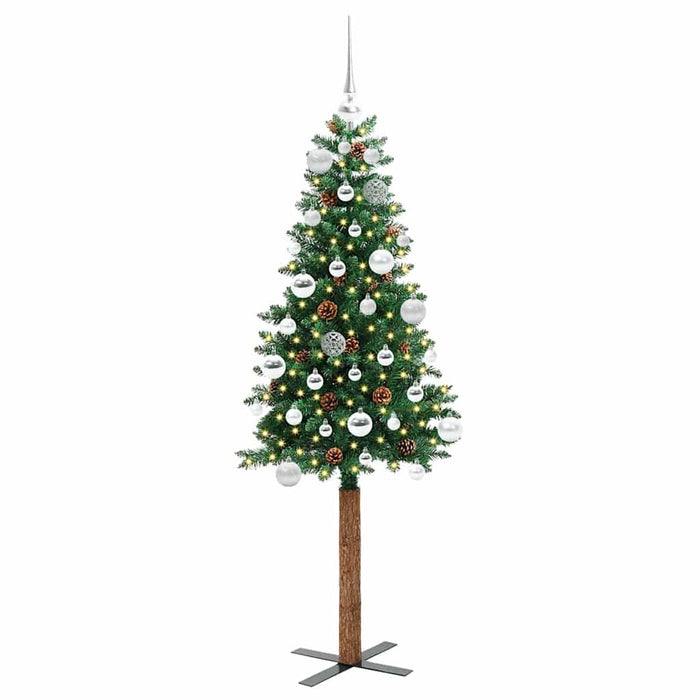 Brad de Crăciun subțire Verde 150 cm PVC și lemn de PIN masiv - WALTI WALTI