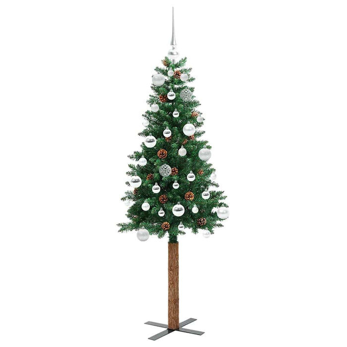 Brad de Crăciun subțire Verde 150 cm PVC și lemn de PIN masiv - WALTI WALTI