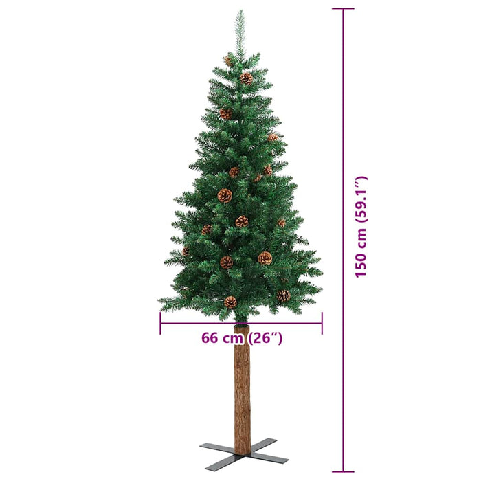 Brad de Crăciun subțire Verde 150 cm PVC și lemn de PIN masiv - WALTI WALTI