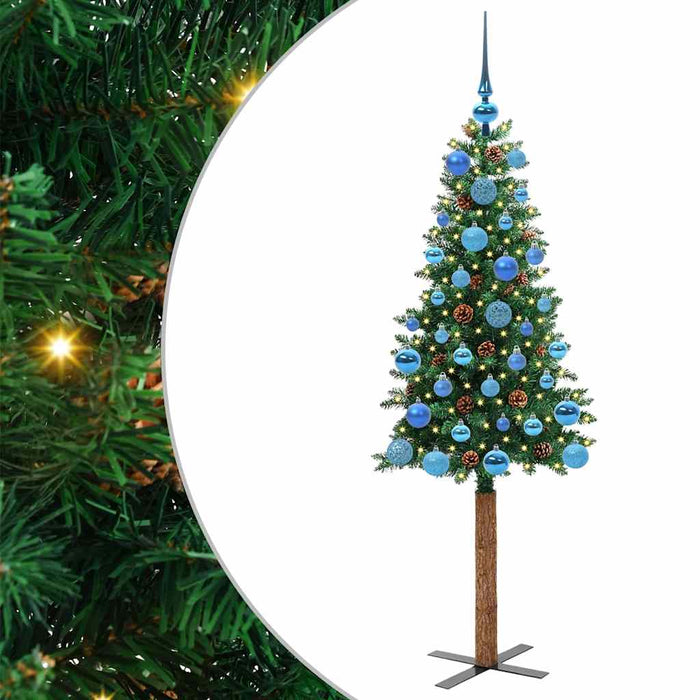Brad de Crăciun subțire Verde 150 cm PVC și lemn de PIN masiv - WALTI WALTI