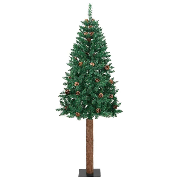 Brad de Crăciun subțire Verde 210 cm PVC și lemn de PIN masiv - WALTI WALTI