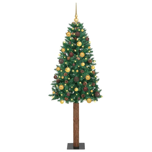 Brad de Crăciun subțire Verde 210 cm PVC și lemn de PIN masiv - WALTI WALTI