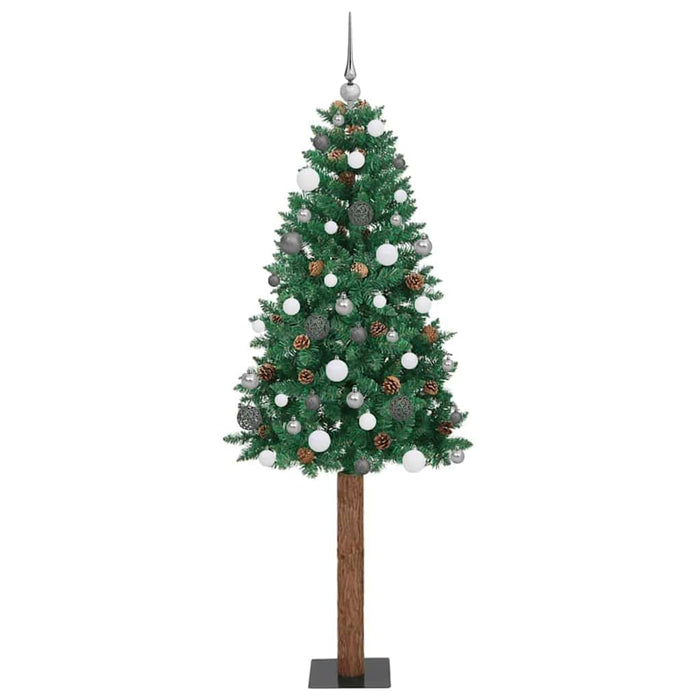 Brad de Crăciun subțire Verde 210 cm PVC și lemn de PIN masiv - WALTI WALTI